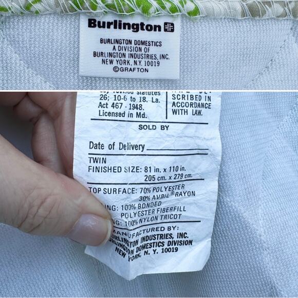 Vintage Vera Nuemann Shadow Fern Quilted Bedspread Twin (84x106) Green Butterfly - Picture 7 of 8